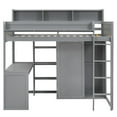 thumbnail image 4 of Euroco Pine Wood Twin Size Loft Bed with Desk, Wardrobe with Clothes Hanger and Display Shelves for Kids Teens Bedroom, Gray, 4 of 10