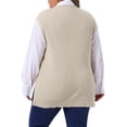 thumbnail image 4 of DARING DIVA Women's Plus V Neck Sleeveless Pullover Knit Split Hem Sweater Vest 1X Beige, 4 of 6