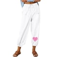 thumbnail image 2 of HVOBTTY Womens Straiht Leg Joggers, Summer Pants for Women, Womens Casual Soft Print Drawstring Cuffed Breathable Loose Daily Joggers White, L, 2 of 4