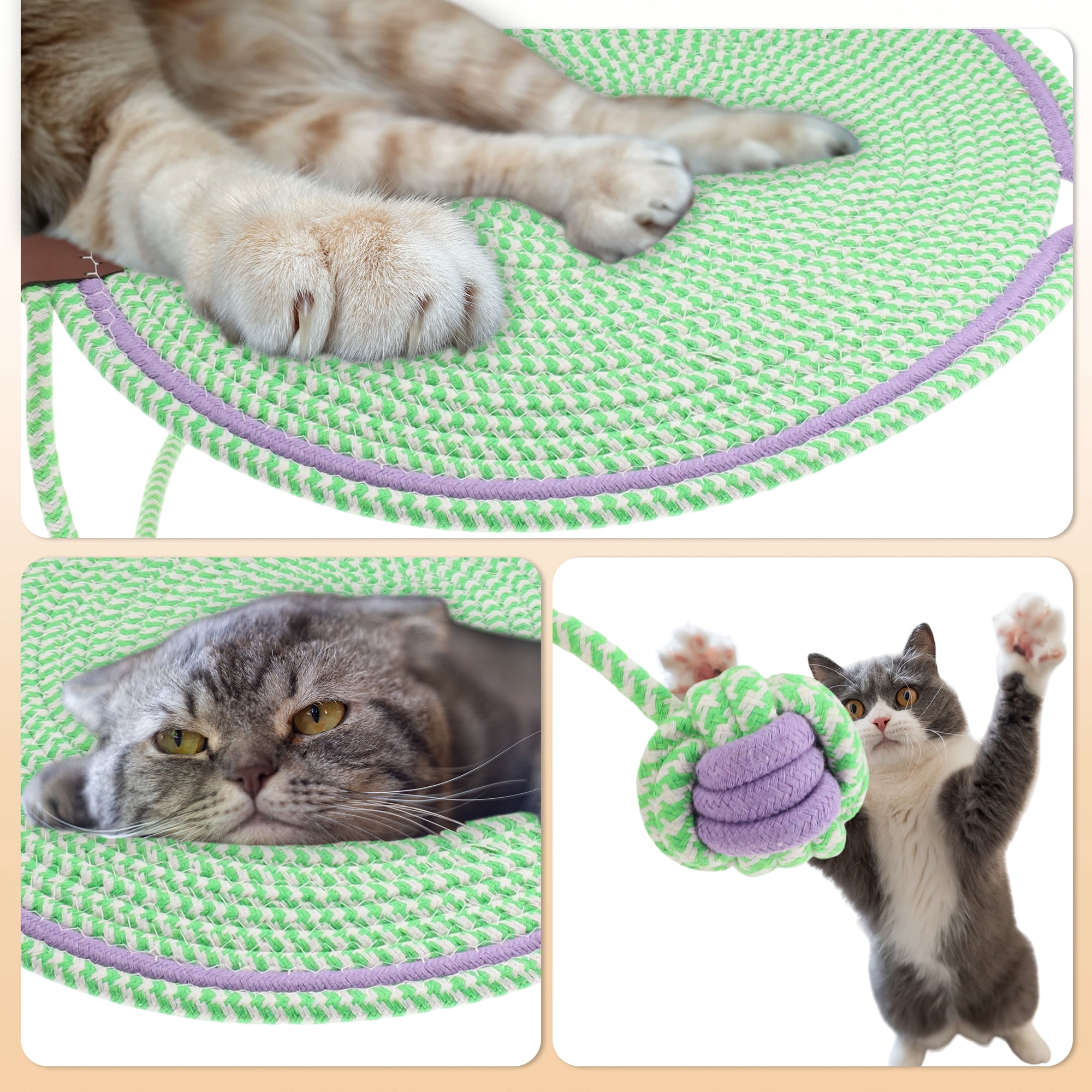 Unique Bargains Cat Scratcher Mat with A Cat Ball Cotton Rope Green [16.54"]