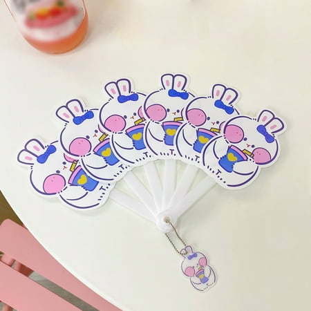

Home Decor 2PC Hand Held Six Fold Fan Cute Portable PP Folding Fan Cartoon Hand Fan Cool Fan Room Decor Wall Bedroom Bathroom Kitchen Living Room Party Decorations