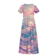 thumbnail image 6 of Uourmeti Pink Axolotl Floral Print Dress for Girls Short Sleeve Loose Casual Holiday Dresses Elegant Maxi Floor Length A-Line Dress, Size 9-10 Years, 6 of 7