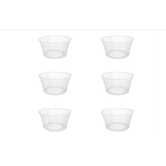 White Coated Round Wire Basket 6 Pack - Versatile Metal Wire Baskets Centerpieces Floral Arrangements Everyday Decor Office School Classroom Garden Summer