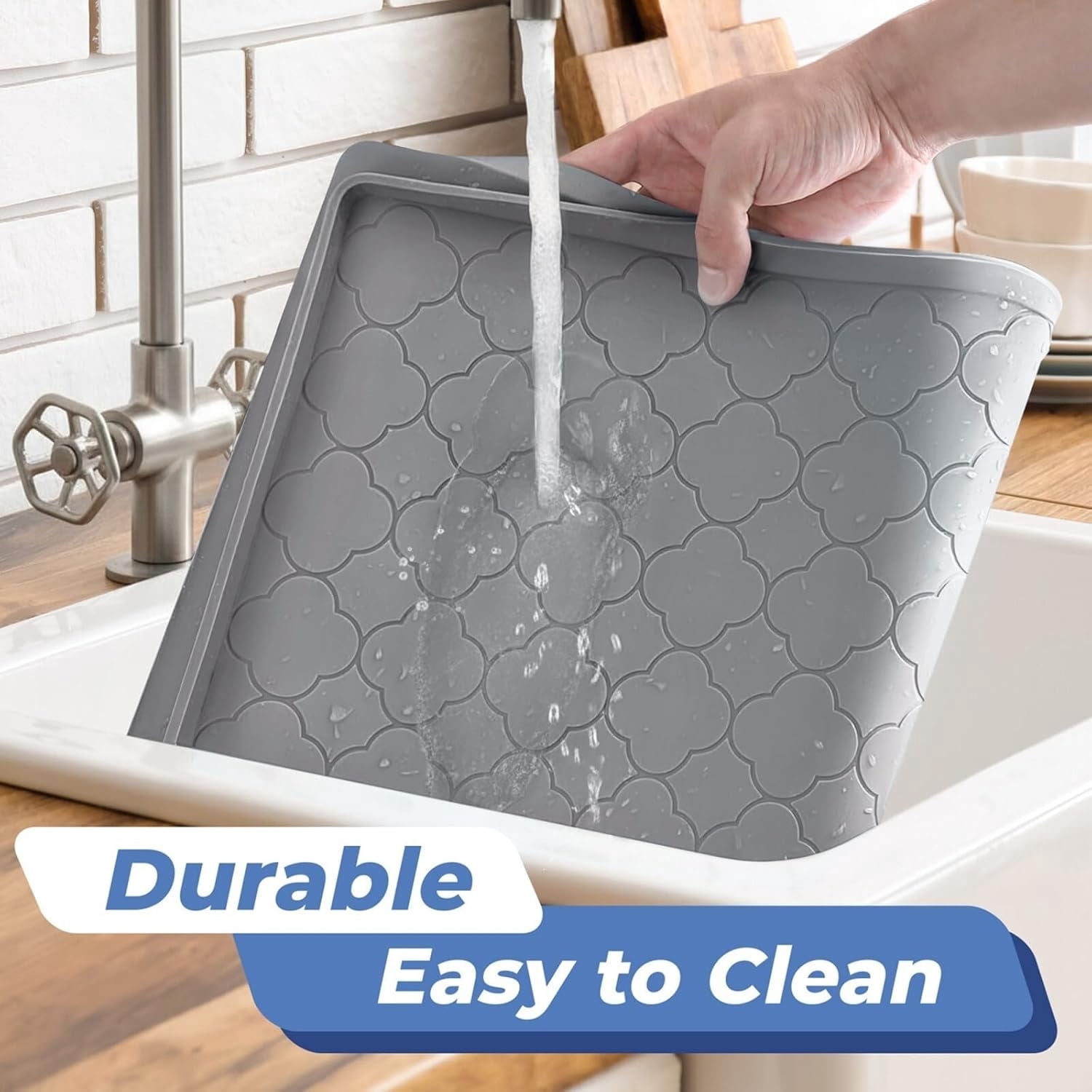 RGHJAR-Waterproof Under Sink Mat 34" x 22", Thick Silicone Mat Cabinet Protector for Kitchen and Bathroom, Shelf Liner, Home Organizer and Storage, Multipurpose Tray for Gadgets and Essentials