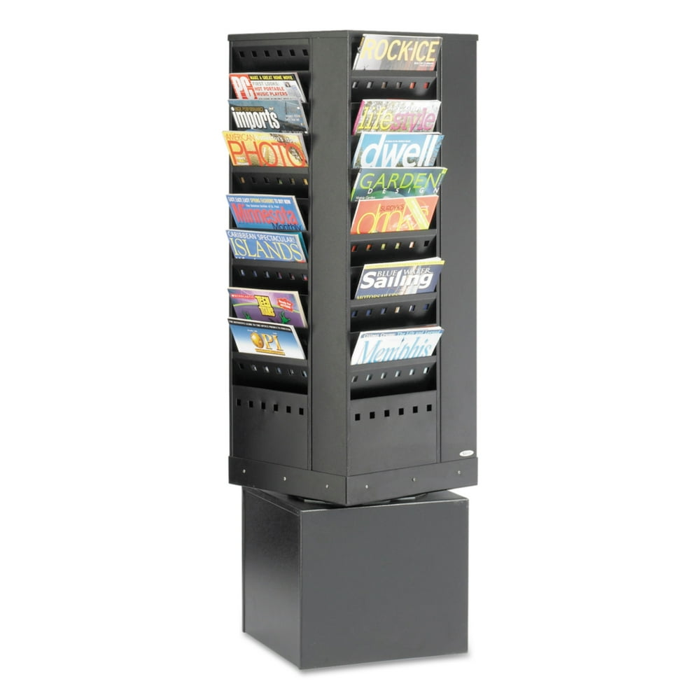Safco Steel Rotary Magazine Rack, 44 Compartments, 14w x 14d x 48h