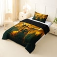 thumbnail image 2 of Manfei Vintage Deer Grid Twin Comforter Sets,Rustic Wildlife Bedding Set,Green Orange,Black Reversible,2 Pieces,1 Comforter and 1 Pillowcase, 2 of 7