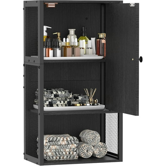 Small Bathroom Wall Cabinet, Bathroom Storage Cabinet Wall Mounted, Black Modern Medicine Cabinet, 3-Tier Wall Mounted Storage Cabinet Over The Toilet for Small Spaces, Living Room