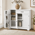 thumbnail image 2 of Aiho Farmhouse Kitchen Buffet Cabinet: Freestanding Storage Sideboard with Drawer, Double Doors & Adjustable Shelves, Painted,ALL WHITE, 2 of 11