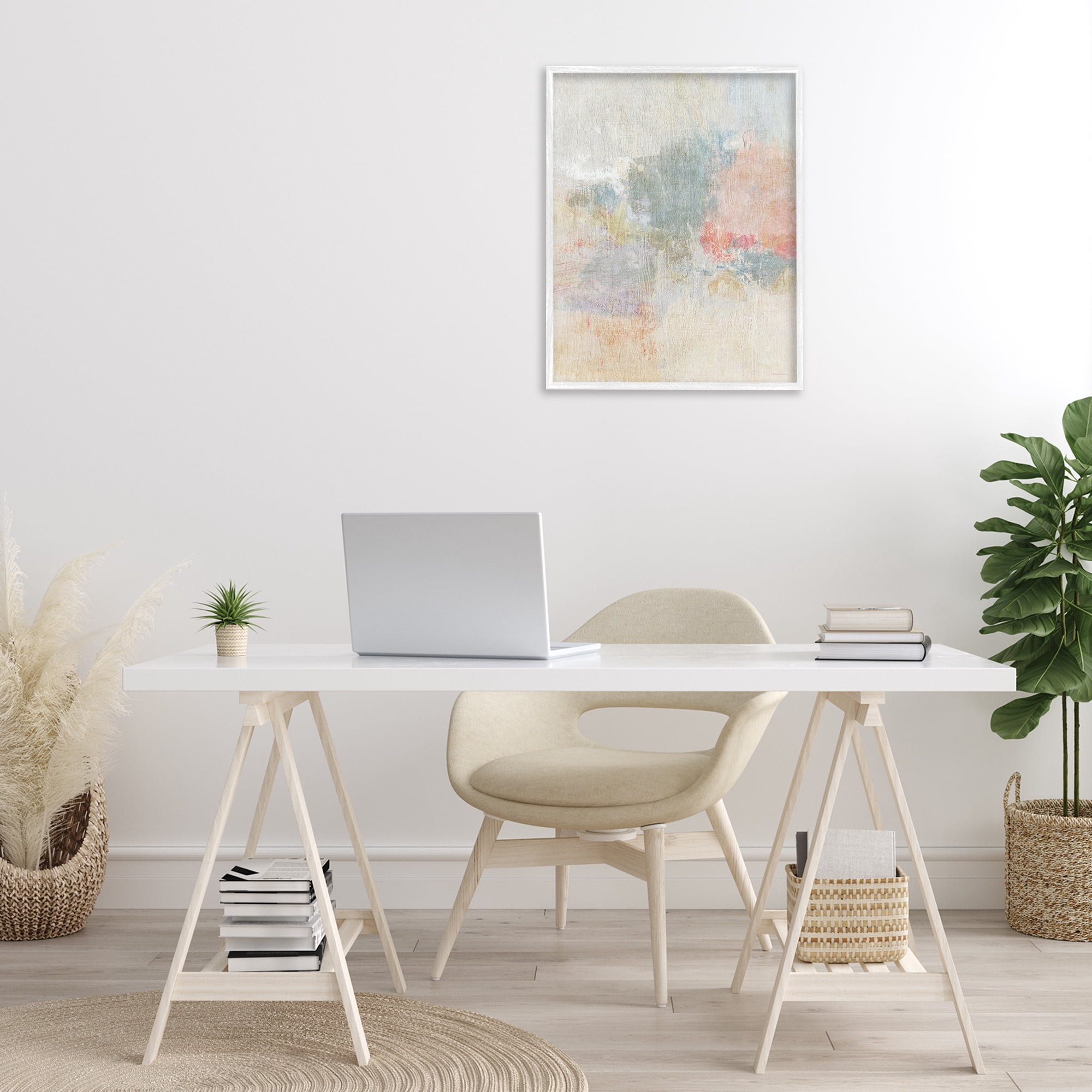 Stupell Industries Soft Ombre Abstraction Abstract Painting White Framed Art Print Wall Art, 24 x 30
