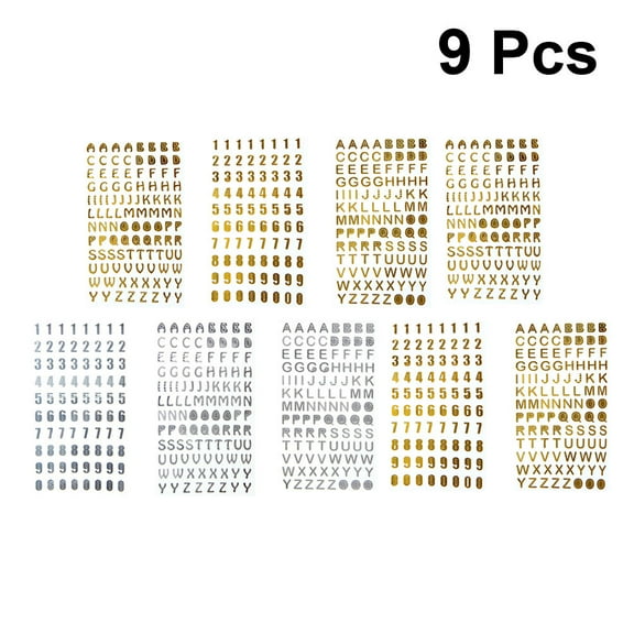 PAMINGONO 9 Sheets Gold Silver Stickers Decals Scrapbook Decor Alphabet Numbers Kids Crafting