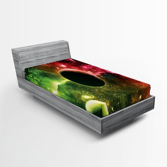 Ambesonne Space Fitted Sheet, Cosmos Galaxy Nebula, Twin XL Size, Magenta Green