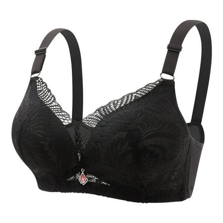 HAPIMO Everyday Bras for Women Bralette Ultra Light Lingerie Stretch Underwear Solid Lace Plus Size Camisole Gathered Wire Free Comfort Daily Brassiere Savings Black L