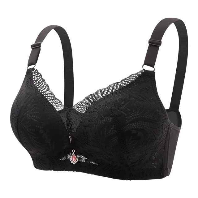 Mrat Soutiens-Gorge Rehausseur pour Femmes Soutien-Gorge en Dentelle Respirant Sans Fil Boucle Arrière Poitrine Rassemblée et Bretelles Réglables Double sous-Vêtements S-472 Noir G