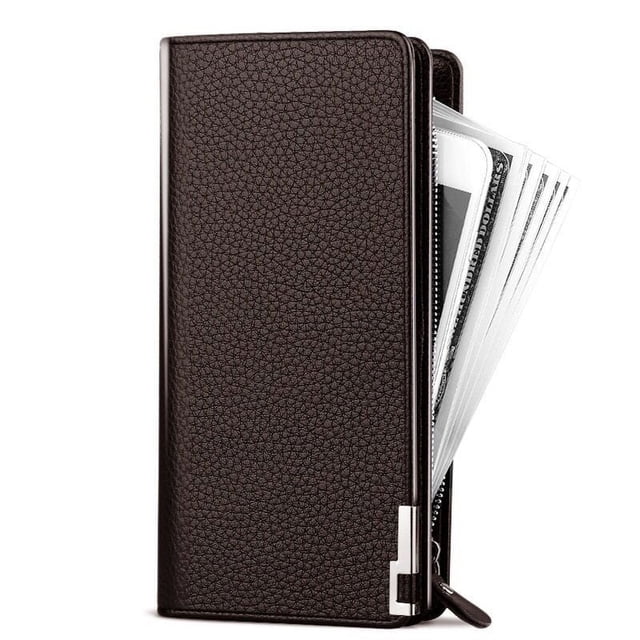 Cartera para hombre, cartera larga, cartera corta con múltiples tarjetas, cartera para hombre con cremallera, cartera multifuncional genuina para teléfono móvil