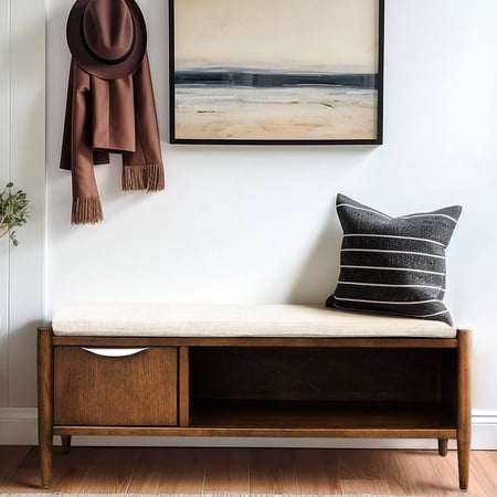 Wood Frame Accent Bench With Plastic Glides And Upholstered Storage In Medium Walnut Removable Cushion Compartment