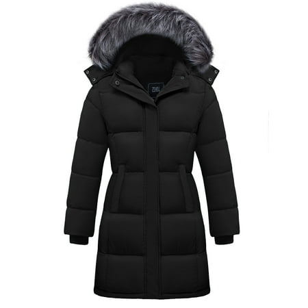 ZSHOW Girls' Recycled Winter Coat Warm Waterproof Puffer Parka Jacket with Removable Hood Black 10/12