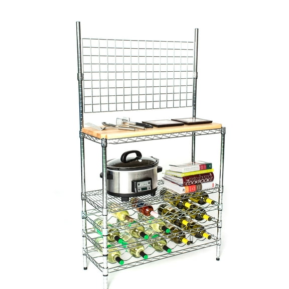 14" Deep x 48" Wide x 74" High Superior Chrome Bakers Rack with Wine Storage