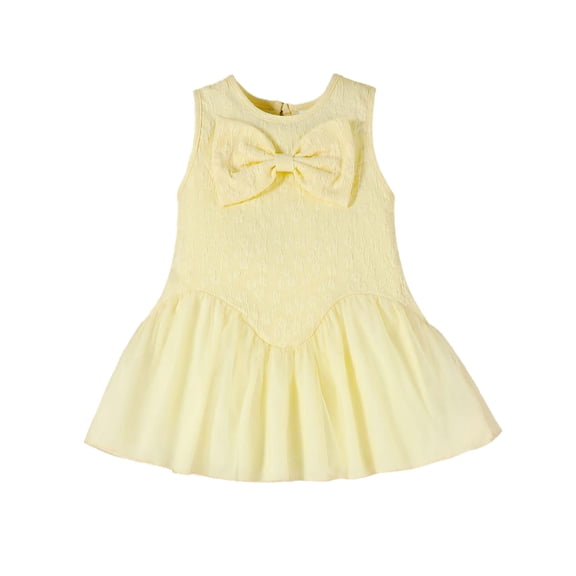 MEZZALL Toddler Girls Sleeveless Bowknot Floral Dress Dance Party Dresses O-Neck Solid Color Holiday Sundress
