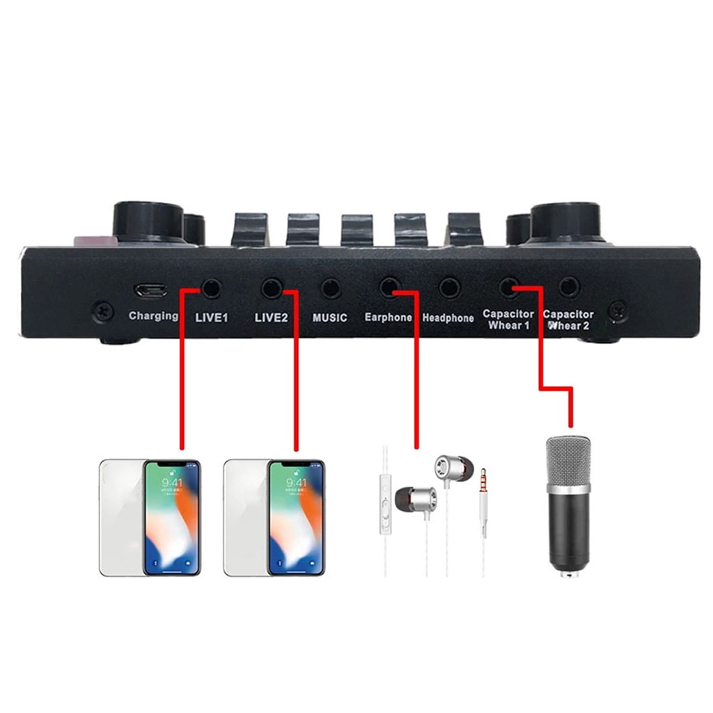V9 Bluetooth-compatible Sound Card USB Headset Microphone Webcast Live Streaming Sound Card Phone Computer Singing Sound