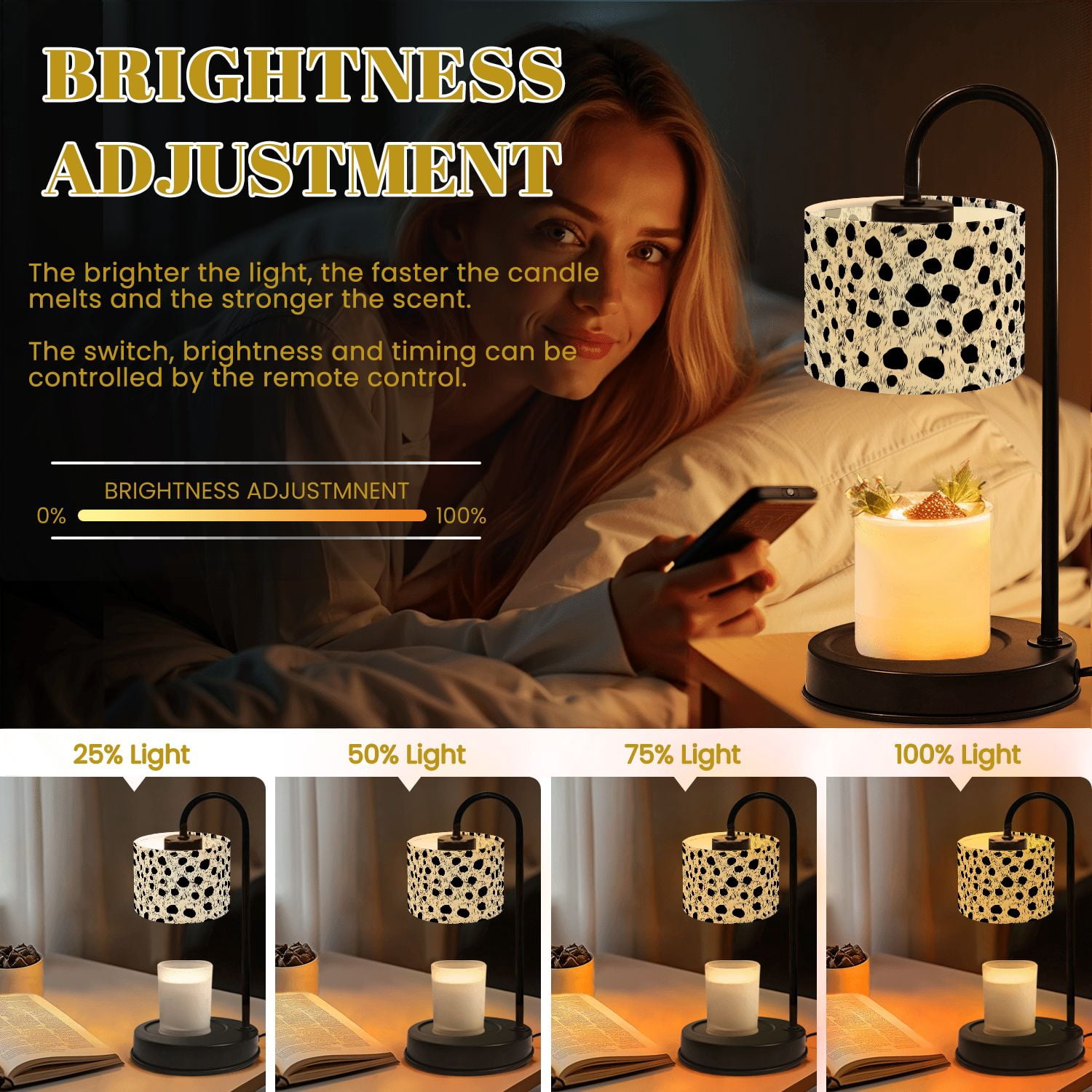 Candle Warmer Lamp with Timer Dimmer irregular ink black spots white Candle Lamp Warmer for Jar Candle with 4 Bulbs Gifts for Women House Warming Gifts