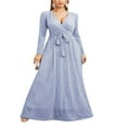 thumbnail image 1 of Womens Sequined Dress Long Sleeve Deep V Neck Party Dress Evening Prom Gown Flowy Maxi Long Dress, 1 of 7