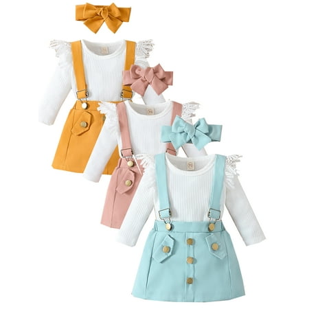 

Actoyo 0-18M Newborn Baby Girl Fall Clothes Ruffle Long Sleeve Ribbed Romper Button Suspender Skirts Infant Overalls Dress