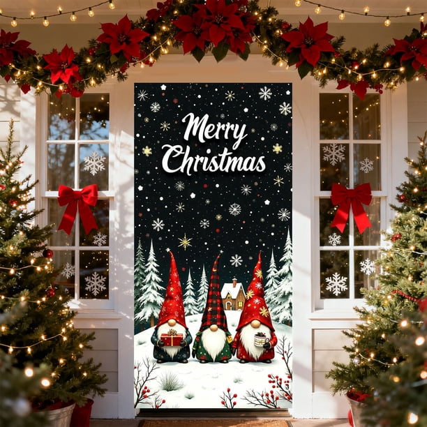 Cubierta de Puerta Navideña de 35 X 71 Pulgadas - Diseño de Papá Noel - Decoración Navideña para Puerta - Decoración para Festivales y Fiestas