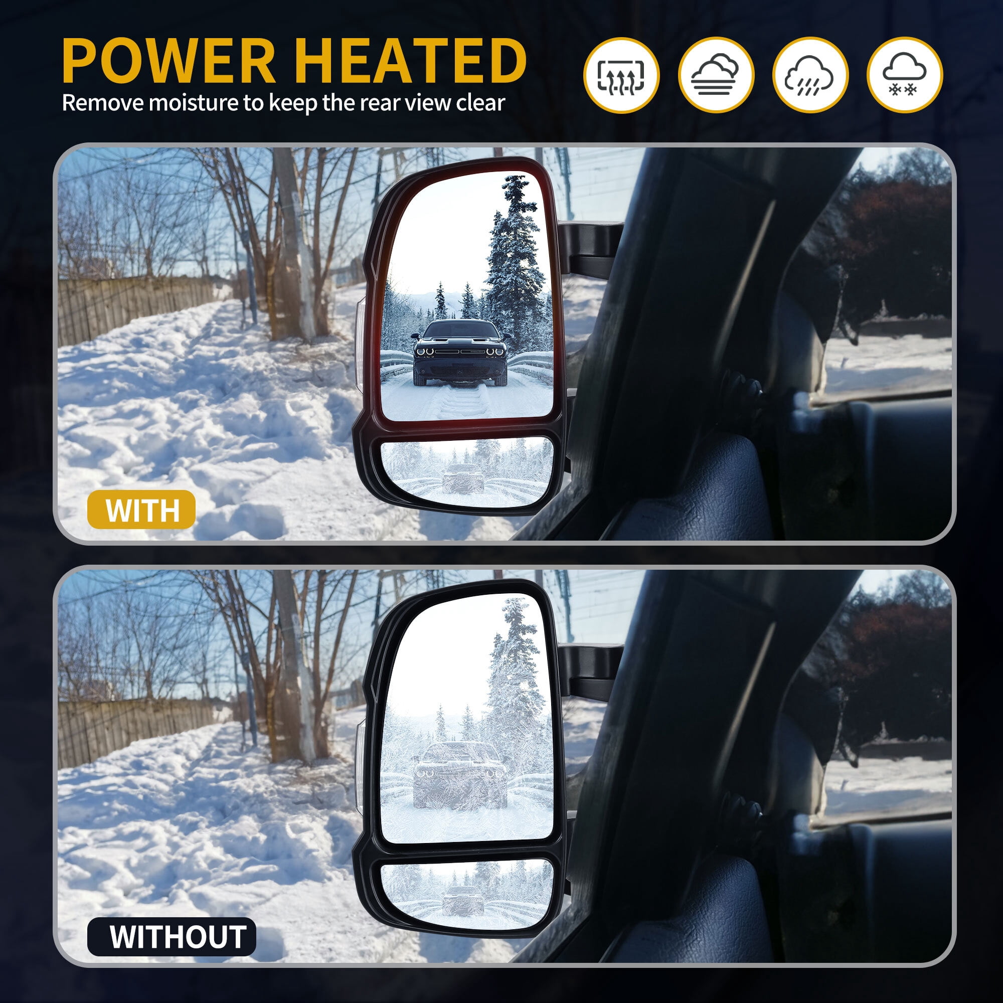 LEDKINGDOMUS Driver Side Power Heated Mirror for 2014 2015 2016 2017 Ram Promaster 1500/2500/3500 with LED Signal & Temp Sensor, Manual Folding