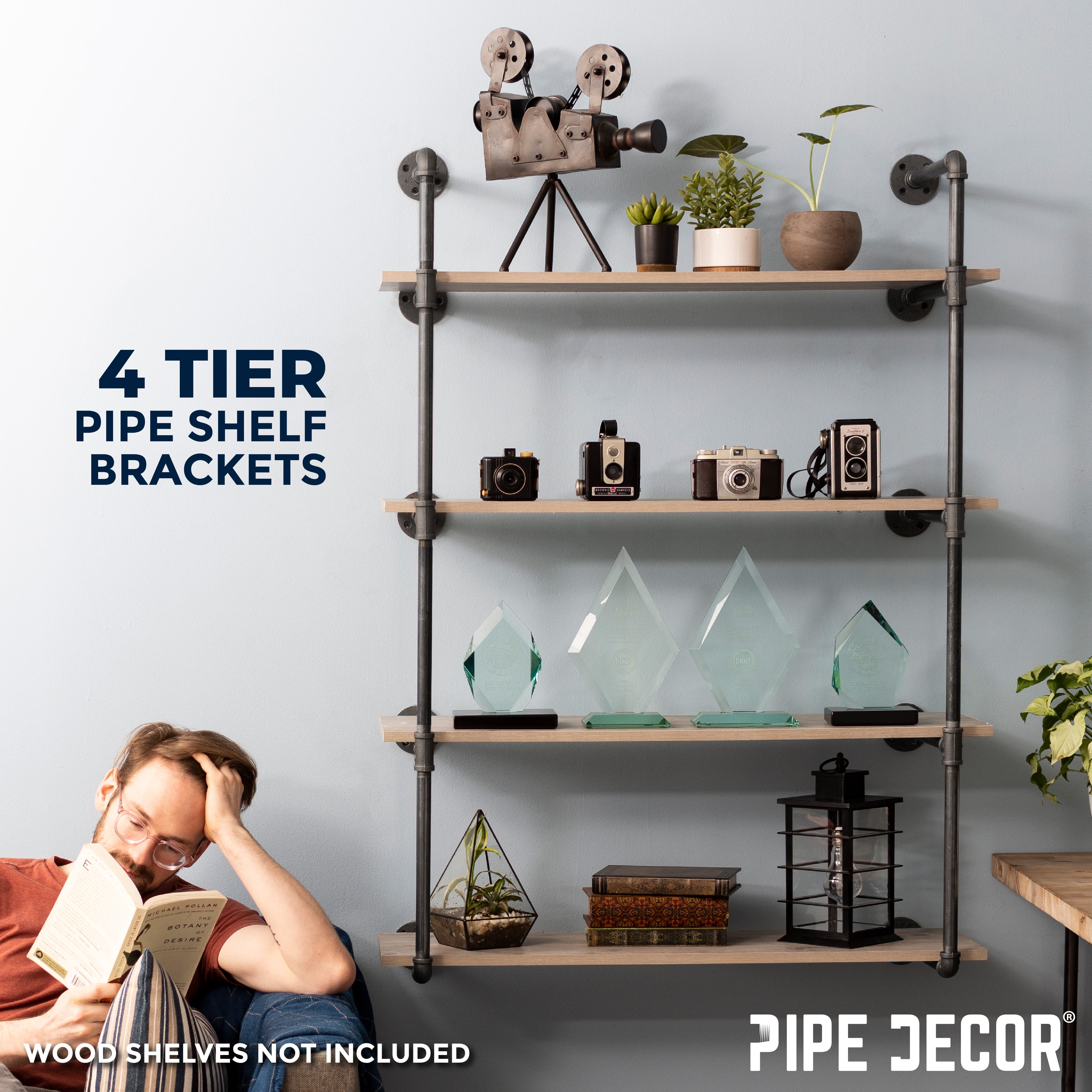 4 -tier Wall Mounted Shelf Brackets By PIPE DECOR