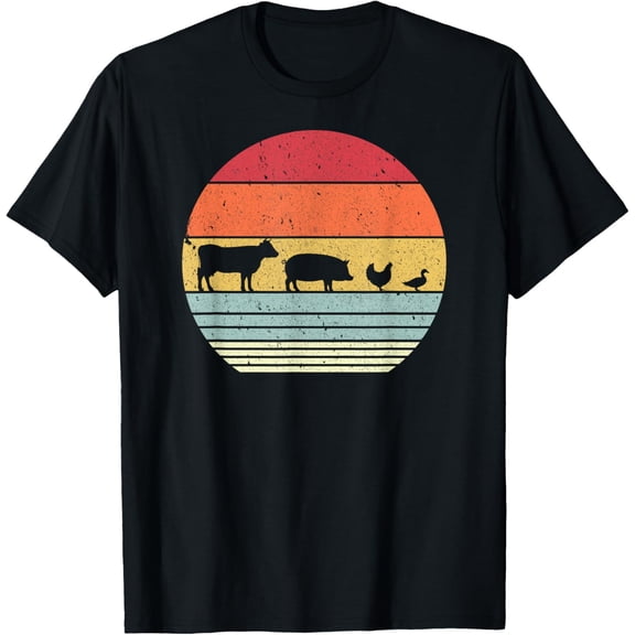 t-shirt Farm Animals Shirt. Retro Cow, Pig, Chicken & Duck T-Shirt mens t shirt,black,women,funny,misfits,men,journey