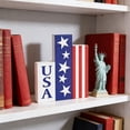 thumbnail image 5 of dajkiuy 4th of July Patriotic Table Sign, Wooden Memorial Day Red White and Blue Table Centerpieces Farmhouse Wood Block Sign for Home Kitchen Party Desk Shelf, 5 of 6