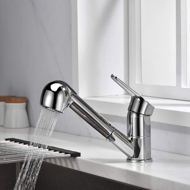 Grifo Monomando De Cocina Extraíble, Grifo De Cocina Con Ducha, Grifo Monomando De Fregadero Caño Bajo, Grifo De Fregadero De Cocina Giratorio 360°, Cromo, Plata Dontodent Kuyhfg Sin marca