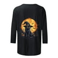 thumbnail image 5 of Uootdi Scary Vintage Black Cat with Witch Hat Full Moon - Halloween Crew Neck Long Sleeve T-Shirt Black Womens Tops, 5 of 5