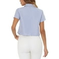 thumbnail image 3 of CAMISA CORTA DE MUJER CON RAYAS Y BOTONES, MANGA CORTA, CON NUDO EN LA PARTE FRONTAL, TALLA XL, AZUL Y BLANCO, 3 of 6