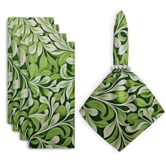 Bahomeck Cloth Napkins Set Of 4 Green And White Patterned With Leaves And Floral Square Napkins Washable Dining Table Napkin For Home Holiday Wedding Party Dinner Decor 18*18 Inch
