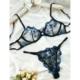 thumbnail image 3 of Ausing Womens Matching Underwear and Bra Lace Mesh Bralettes Set Breathable V Neck Push Up Strappy Floral Embroidered Underwear 2 Piece Blue L, 3 of 7