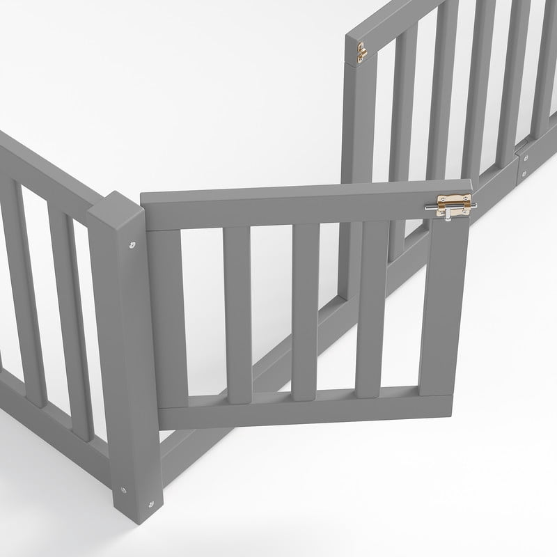 Bellemave Full Montessori Bed Frame, Wood Full Size Floor Bed with High Fence Rails, Full Beds Frame for Bedroom Playroom(Gray)