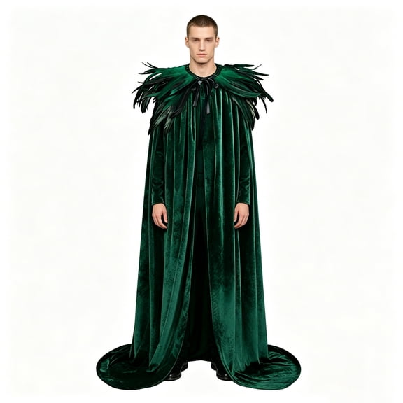 Halloween Costumes for Men, Men's Halloween Feather Shawl, Dark Forest Cloak Costume with Dramatic Cape, Vintage Role Play Outerwear for Halloween Parties, Stage Performances Dress Up