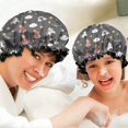 thumbnail image 6 of Shower Caps,Dark Gray Princess Unicorn Cloud Pattern Waterproof Shower Cap for Women 4 Pieces,Double Reusable Hair Cover for Shower PEVA Elastic Stretch Hem, 6 of 7