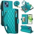 thumbnail image 1 of For iPhone 15 Plus RFID Blocking Wallet Case, Crossbody Purse Phone Case with 9 Card Slots, Zipper Pocket & Detachable Strap,Green,For iPhone 15 Plus, 1 of 9