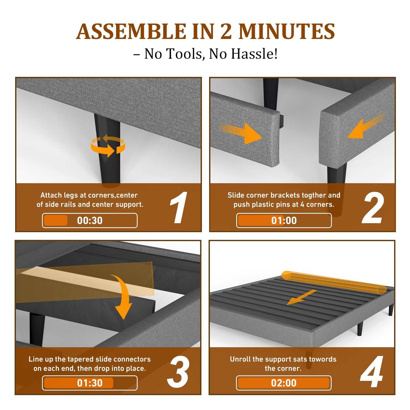 Queen Size Platform Bed Frame, Tool-Free 2-Min Assembly, Sturdy Wooden Bed Base, No Box Spring Needed Mattress Foundation, Ideal for Modern Bedrooms, Apartments, and Hotels