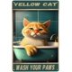 thumbnail image 1 of Letrero de hojalata de 20 x 30 cm con texto "Gato amarillo en la bañera", decoración retro de pared de metal para habitación, bar y tienda., 1 of 8