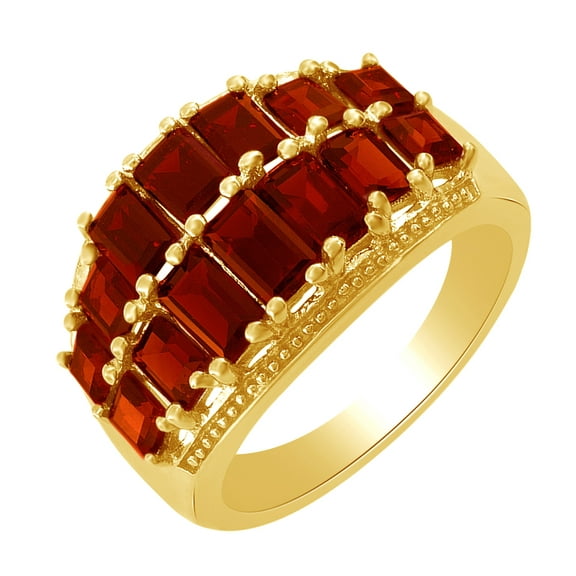 AFFY 3.39 Ct Baguette Shape Simulated Garnet Cluster Band Ring in 14k Yellow Gold Over Sterling Silver Ring Size - 4