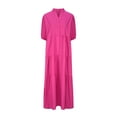 thumbnail image 3 of UsYezik Sundresses for Women 2025 Short Sleeve Button Down V Neck Fashion Sundress Vacation Trendy Flowy Tiered Dress Holiday Maxi Long Dresses Hot Pink 4XL, 3 of 4