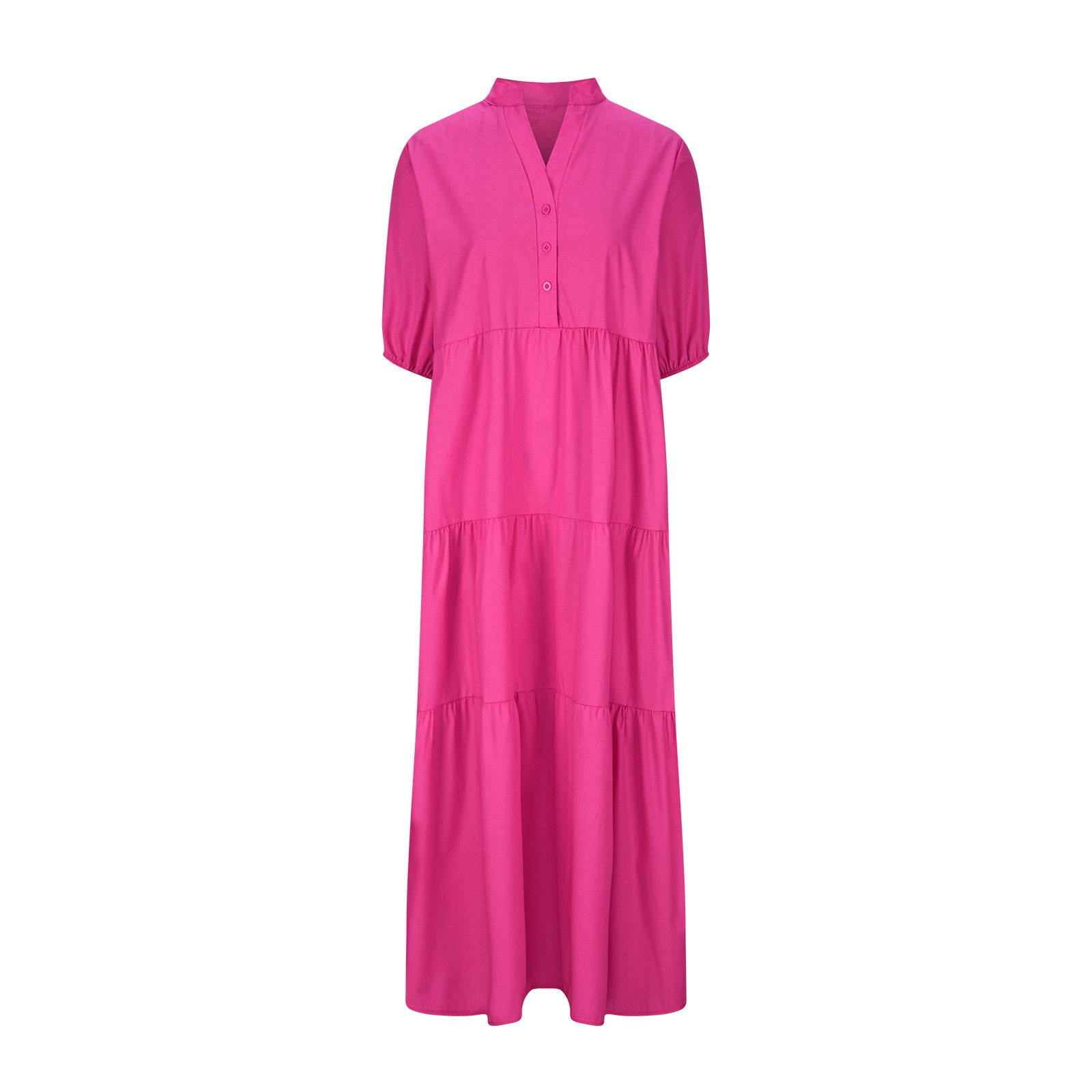 jobturf Plus Size Summer Dresses for Women 2024 Casual Crew Neck Button Down 3/4 Sleeve Loose Flowy Shirt Dress Boho Ruffle Tiered A-Line Beach Sundress