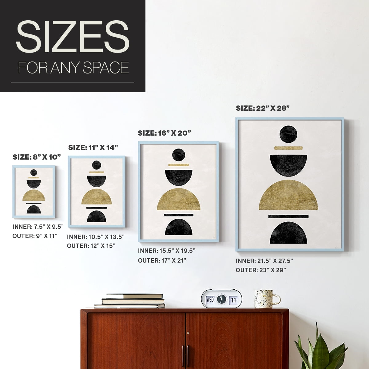 Modern Stack in Blue Solid Wood 11 x 14 Framed Print