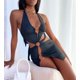 thumbnail image 2 of TRKIYQC Vestido de Mujer, Cuello Colgante Estampado de Tinte Azul Ahuecado Anillo Sin Mangas Envuelto Fiesta Adelgazante Midi TRKIYQC moderno, 2 of 8