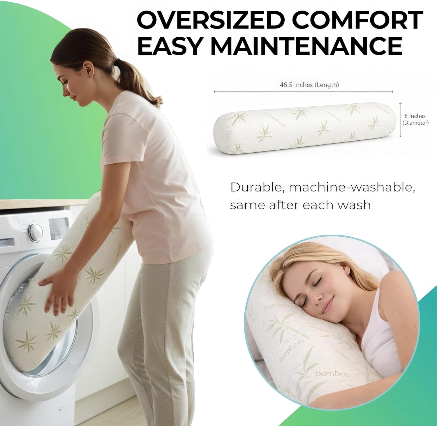 Sacred Thread 54”x8” Cylinder Long Pillow for Bed Decorative Grey Cooling Body Pillow for Side Sleeper, Soft and Supportive Full Body Pillows for Adults, Firm Body Pillow Memory Foam