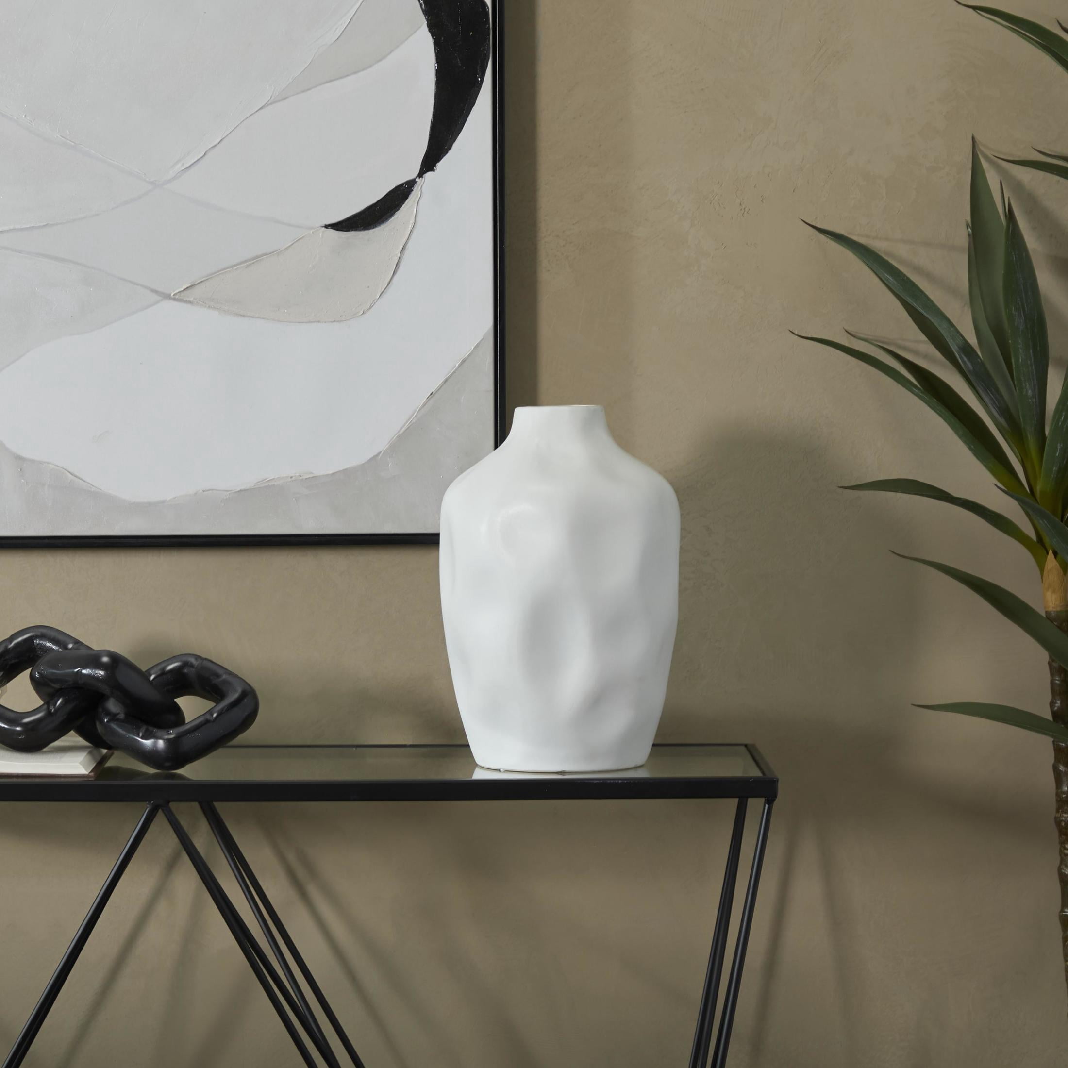 CosmoLiving by Cosmopolitan 14" Abstract Faceted White Ceramic Vase