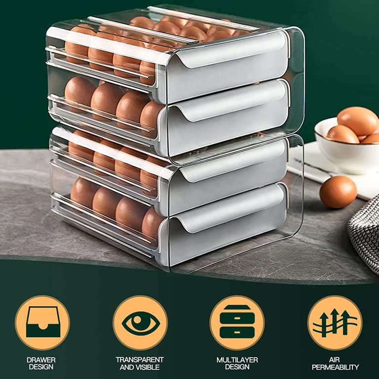 Homgreen 32 Grid Egg Container for Refrigerator, Double-Layer Egg Holder  Egg Tray, Stackable Clear Egg Organizer Storage Box 